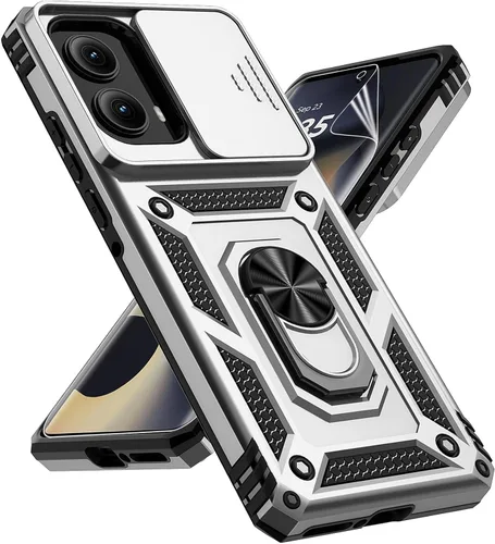 Vista 10 de Funda para Motorola Edge 2024 con cubierta deslizante para cámara, protector de pantalla HD [prueba de caídas de grado militar] Soporte de anillo