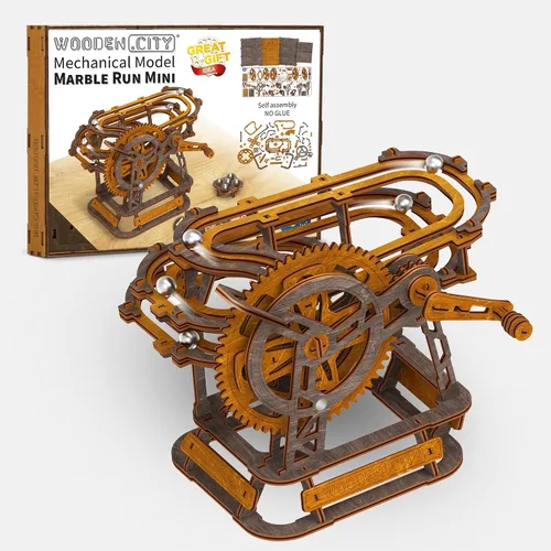Vista 3 de Wooden.City Marble Run Mini rompecabezas 3D – Kit de modelo mecahnical de madera hecho a mano europea, laberinto de mármol para autoensamblaje,
