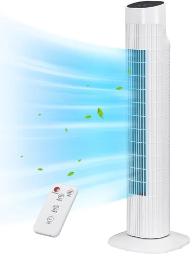 Vista 8 de Uthfy Ventilador de torre para dormitorio, ventilador oscilante de 120° con modo de sueño silencioso, 3 velocidades y 3 modos, temporizador 7.5H