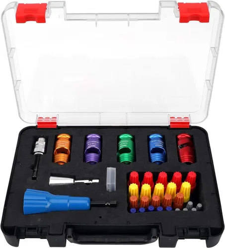 Vista 9 de Herramienta profesional pelacables para taladro, construcción duradera totalmente metálica para cables de 6 a 14 AWG, pelado rápido y fácil