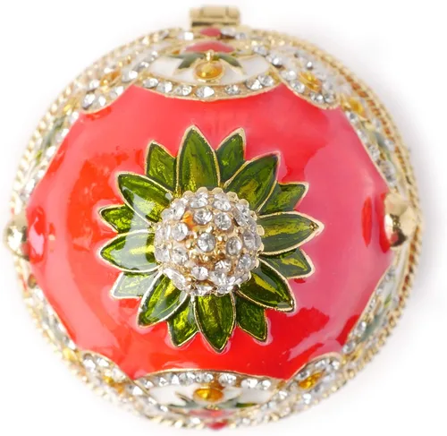 Vista 4 de Apropos Huevo Faberge de estilo clásico vintage pintado a mano con esmalte rico y diamantes de imitación brillantes (rojo rey)
