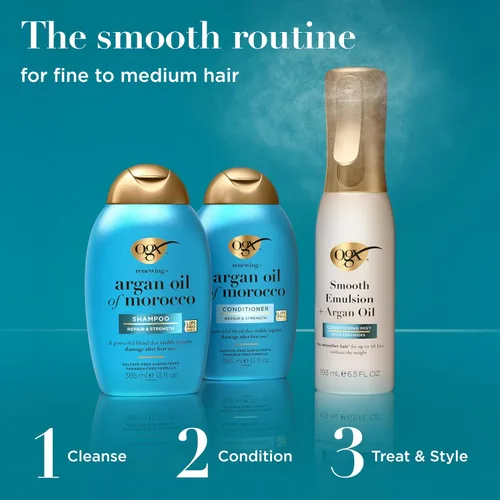Vista 4 de OGX Smooth Emulsion + Spray acondicionador de aceite de argán, 6.5 fl oz