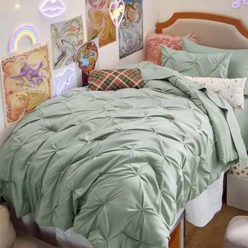 Vista 25 de Bedsure - Juego de edredón tamaño individual gris - Ropa de cama tamaño individual en una bolsa de 5 piezas, juego de cama Pintuck GentleSoft™