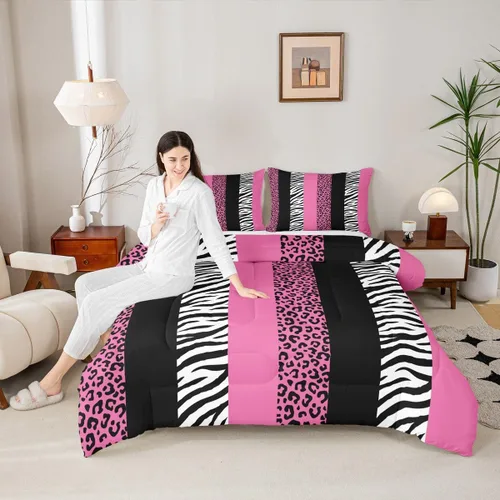 Vista 48 de Juego de edredón con estampado de leopardo para niños, tamaño individual, juego de ropa de cama de moda de piel de guepardo abstracto, decoración