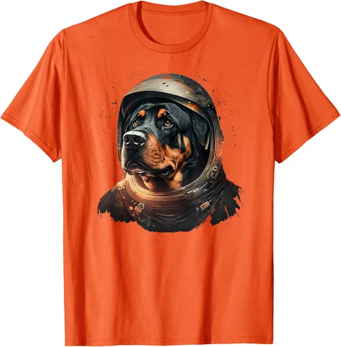 Vista 93 de Divertida camiseta Rottweiler con diseño de astronauta rottweiler en galaxia espacial, Negro