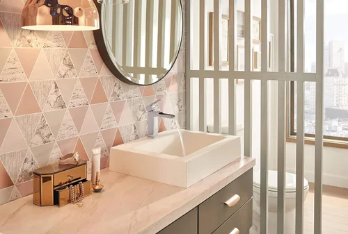 Vista 8 de Ara - Grifo de lavabo central de una sola manija con boquilla de canal y acabado de drenaje emergente: cromado