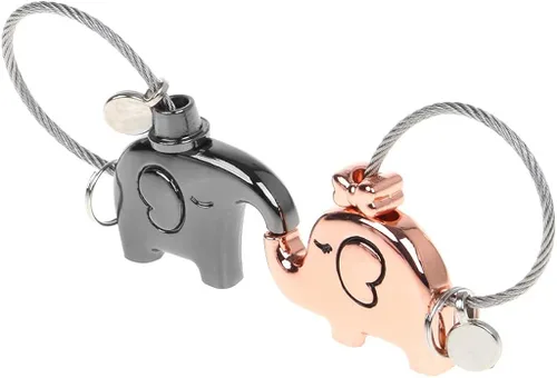 Vista 4 de LIANGLIN WU llavero para mujeres y hombres, mini novedad elefante pareja bloqueo candado de seguridad sin llaves sin contraseña lindo amante llavero