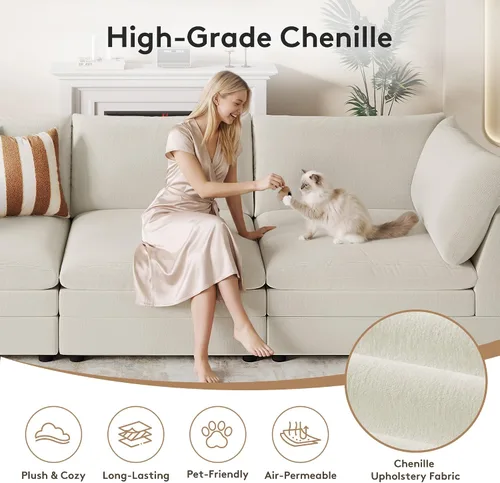 Vista 7 de VANOMi Sofá modular modular en forma de L de 98 pulgadas con otomana Beige