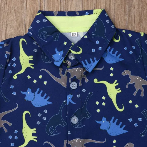 Vista 106 de Conjunto de camisa de manga corta con botones y pantalones cortos casuales con diseño de flamingo, para bebés y niños de 1 a 6 años, atuendos