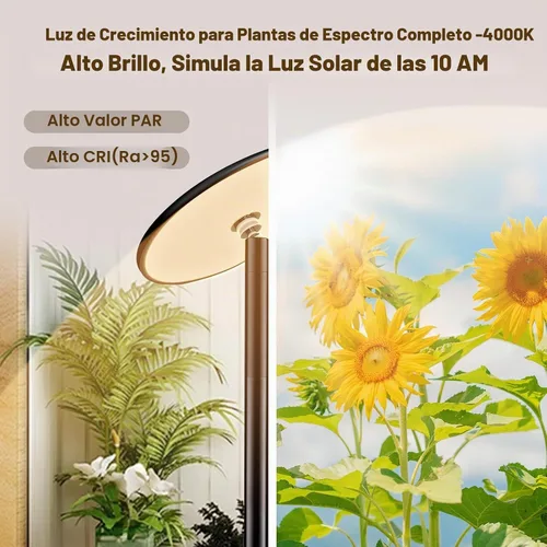 Vista 9 de Luz de crecimiento alto de espectro completo de 40 W, luz de planta de pie ajustable de 85 pulgadas para plantas de interior, regulable de 10
