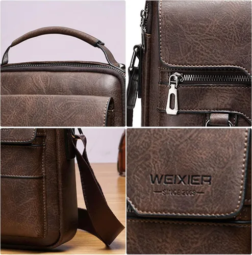 Vista 4 de Bolsa de mensajero para hombre, de piel sintética, bolsa de hombro, bolsa de viaje, bolso de hombre, bolso casual, bolsa de mano con personalidad
