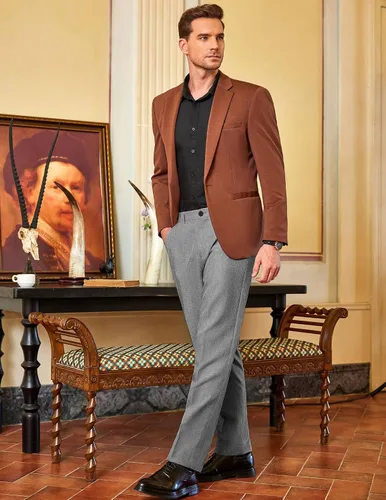 Vista 3 de COOFANDY Pantalones de vestir de ajuste clásico para hombre, pantalones casuales con parte delantera plana, pantalones de traje de cintura ampliable