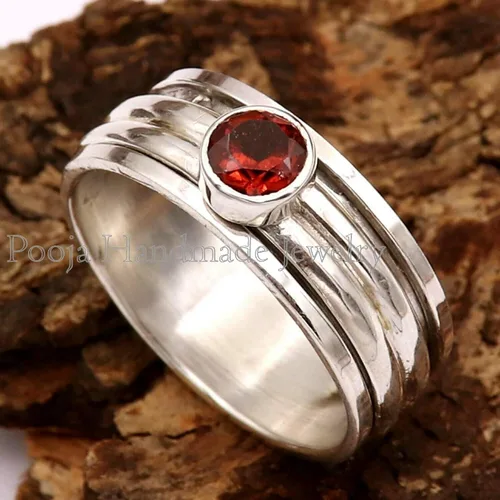 Vista 2 de garnet ring spinner rings women meditation ring wide band ring anixety ring dainty ring spinner ring boho ring fidget ring women ring gypsy ring