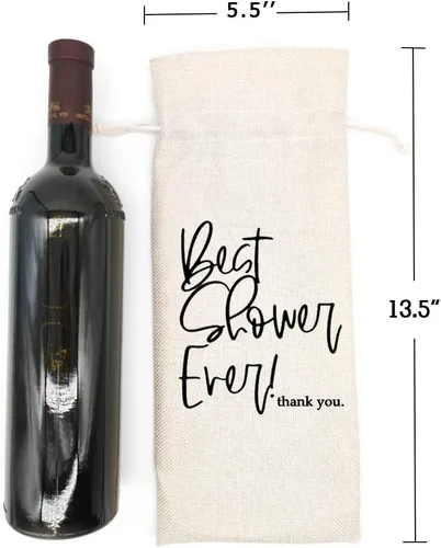 Vista 3 de Bolsa de vino Best Shower Ever: bolsa de arpillera personalizada con cordón para ideas de regalo de anfitrión de ducha