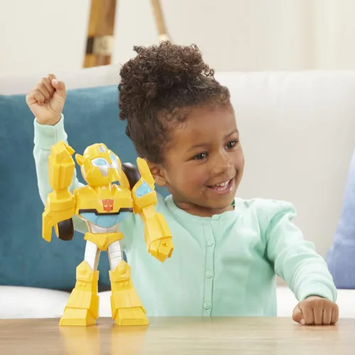 Vista 5 de Transformers Playskool Heroes Rescue Bots Academy Mega Mighties Bumblebee Figura de acción coleccionable de robot de 10 pulgadas, juguetes
