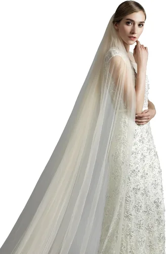 Vista 6 de Cathedral 11059-2 velo de tul auténtico para novias., talla única