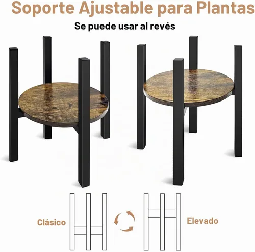 Vista 3 de Soporte ajustable para plantas de interior moderno de mediados de siglo, se adapta a macetas de 8 a 13 pulgadas, taburete de madera estable