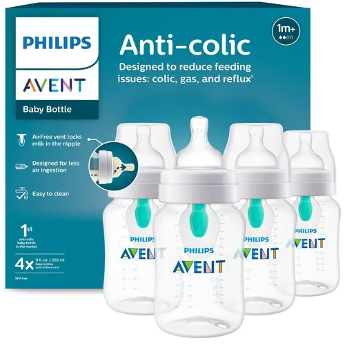 Vista 14 de Philips AVENT - Biberón anticólicos con ventilación AirFree, 266 mililitros, con tetinas de flujo 2, 1m+, 4 unidades, azul, SCY703/24 For Ages 1
