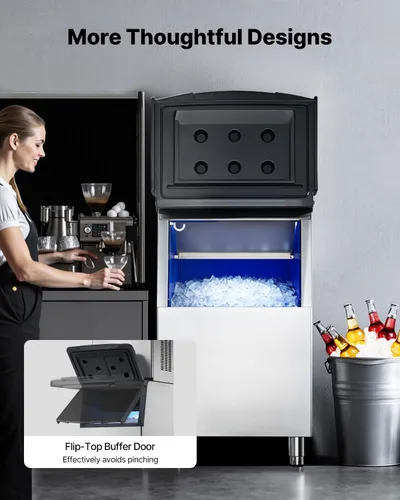 Vista 5 de VEVOR Cubo de almacenamiento de hielo, capacidad de 250 libras, contenedores de almacenamiento de hielo de acero inoxidable con filtro y patas