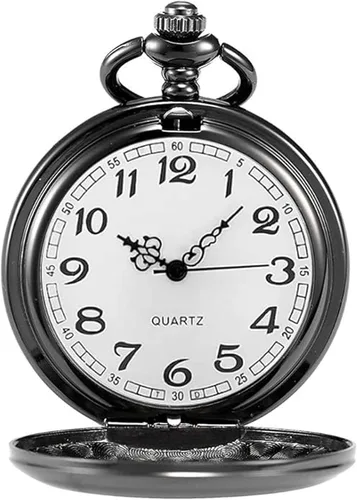 Vista 3 de Juego de 2 relojes de bolsillo clásicos con cadena para hombre y mujer Negro Negro