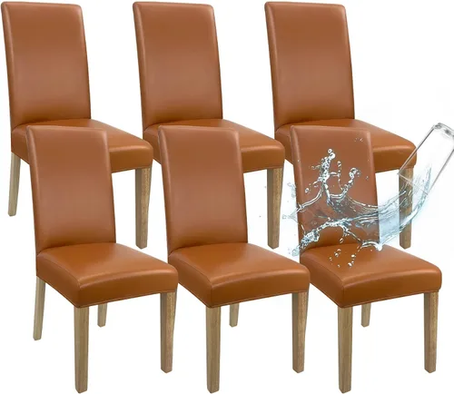 Vista 19 de Fundas de Silla de Cuero para Sillas de Comedor, Juego de 4, Fundas Super Elásticas Impermeables para Sillas de Cocina, Fundas de Silla de Comedor