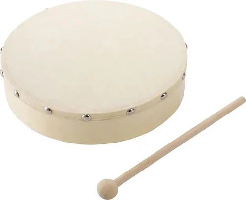 Vista 4 de Foraineam - Tambor de mano musical de piel de cabra de 10 y 8 pulgadas, marco de madera de percusión con barra de tambor