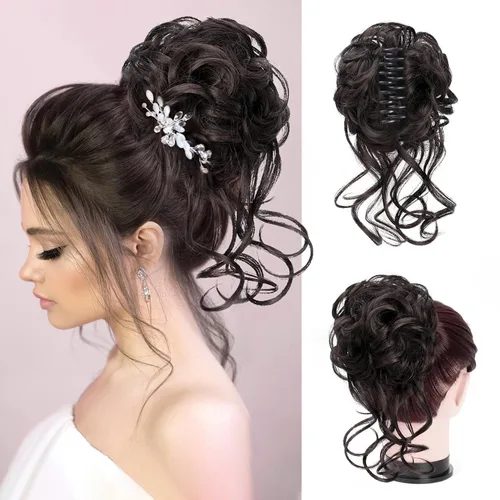 Vista 11 de Extensiones de cabello con clip de pinza para el cabello de moño, accesorios para el cabello para mujer, extensiones de cabello rizado