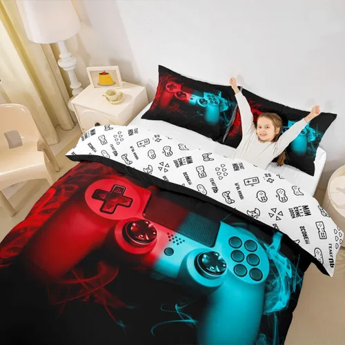 Vista 5 de Feelyou Juego de funda de edredón para niños y adolescentes, juego de funda de edredón con estampado de consola de videojuegos, decoración del Multi