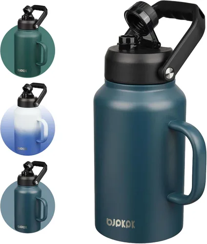 Vista 39 de BJPKPK Botella de agua aislada de un galón (128 onzas), de acero inoxidable, apta para lavavajillas, jarra sin BPA con mango ergonómico y parte