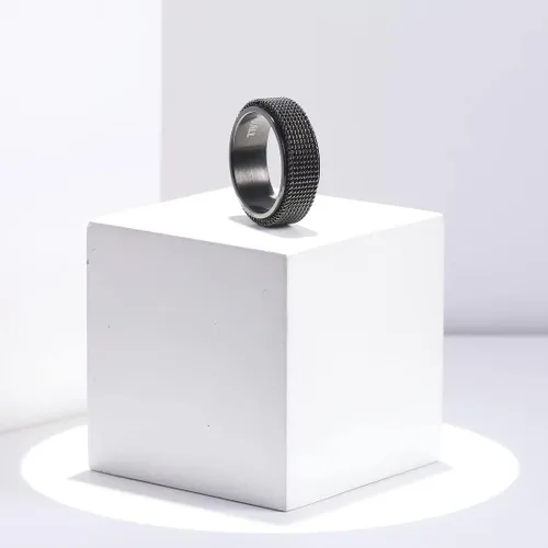 Vista 45 de King Will Anillo de ansiedad giratorio para hombre, color negro, plateado, dorado, 0.315 in, cadena de malla de alambre de acero inoxidable, malla