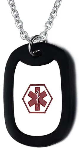 Vista 29 de VNOX Collar con colgante personalizado de acero inoxidable con grabado personalizado para identificación de alerta médica de emergencia para hombres