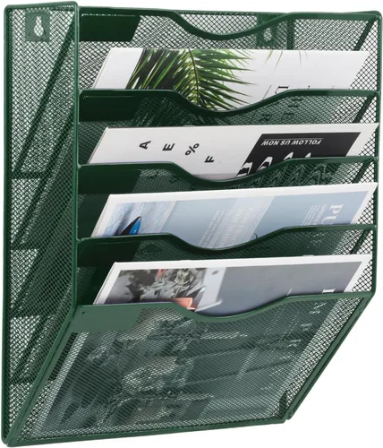 Vista 45 de EASEPRES Organizador de archivos de malla de 3 bolsillos para colgar en la pared, carpeta de papel para correo montada en la pared, organizador