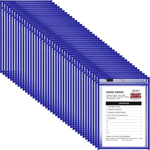 Vista 22 de Nezyo Bolsillos de borrado en seco, soportes de plástico para boletos de trabajo, bolsillos para pedidos, fundas transparentes, carpetas de boletos