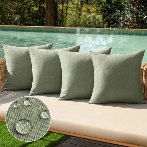 Vista 26 de MIULEE - Paquete de 4 fundas decorativas de cojín para exterior, de lino, impermeables, para jardín, patio, tienda de campaña, balcón, sofá, 16 x 16