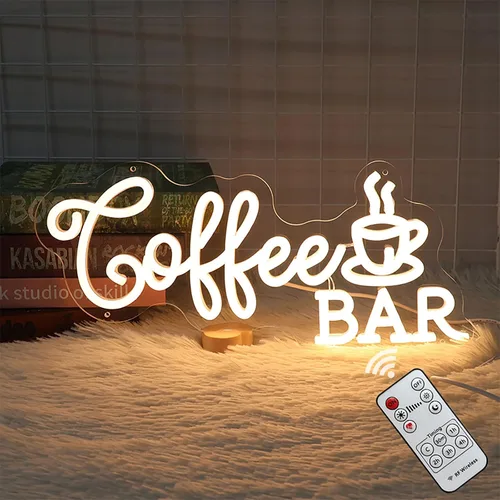 Vista 11 de Letrero de neón "But First Coffee" para decoración de pared, de 17 * 16 pulgadas, LED blanco cálido regulable con adaptador de corriente de 12V