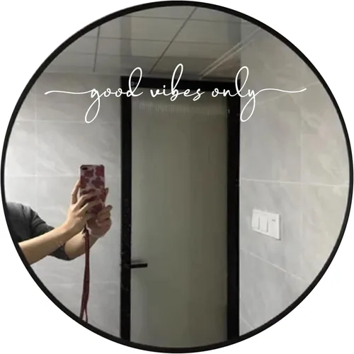 Vista 6 de Calcomanía de espejo "Good Vibes Only" – Adhesivo de vinilo negro con cita motivacional, arte de pared de afirmación positiva para baño, dormitorio