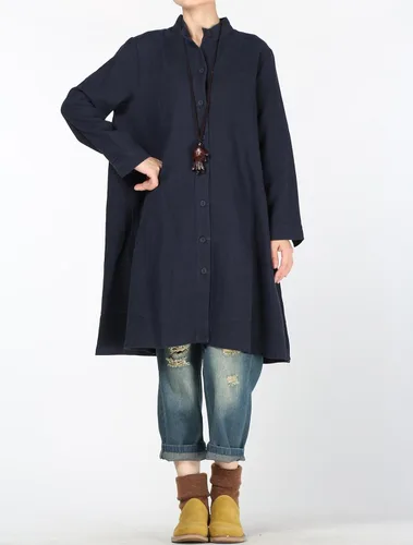 Vista 3 de Mordenmiss campera abotonada de algodón y lino con bolsillos para mujer
