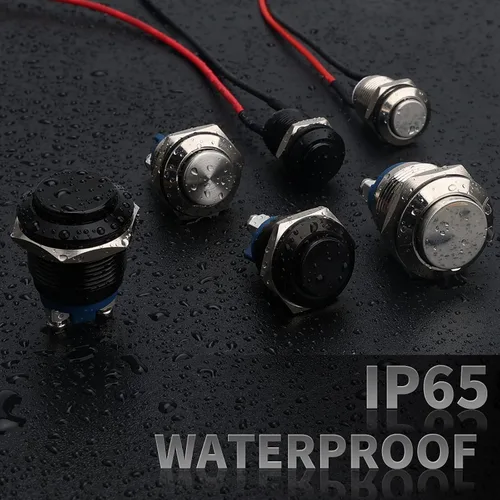 Vista 6 de STARELO 5pcs 0.472 in interruptor de botón momentáneo carcasa negra con pre-cableado, IP65 impermeable interruptor de botón, aleación de aluminio 1