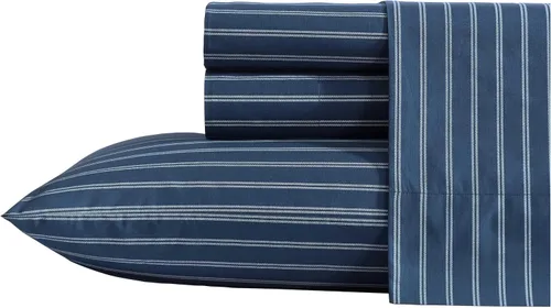 Vista 22 de Nautica - Sábanas, juego de ropa de cama de percal de algodón con funda de almohada a juego, vigorizante y fresco, bolsillo profundo