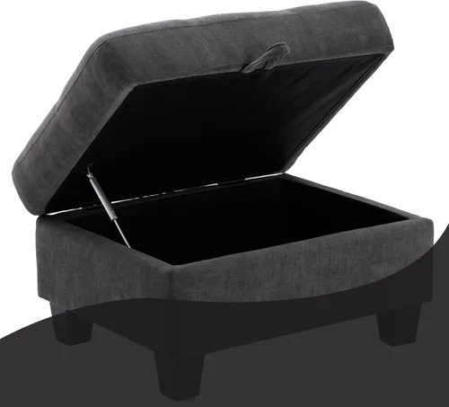 Vista 2 de Sofá otomano con almacenamiento, color gris oscuro, tapizado de terciopelo, otomano cuadrado grande como tumbona para completar sofás seccionales