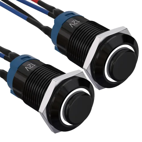 Vista 21 de APIELE Interruptor de botón de bloqueo de 0.472 in SPST pre-cableado de 5.906 in de cabeza redonda alta aleación de aluminio 1NO 1 normalmente