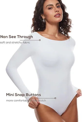 Vista 3 de Body de manga larga con cuello redondo para mujer, diseño de cozzifree, elástico, básico