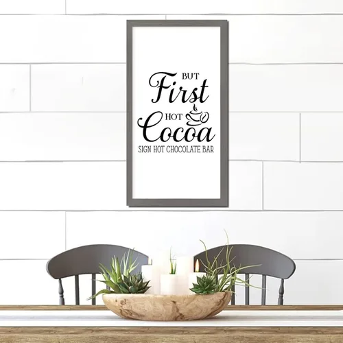 Vista 7 de Hanging Wall Framed Wood Sign Inspirational Quotes But First Hot Cocoa Bible Quotes Gray Frame Wooden Plaque for Living Room Farmhouse Porch Cottage