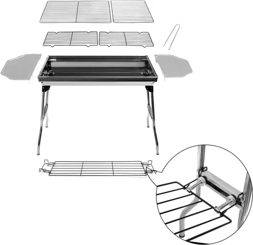 Vista 5 de Al aire libre Campling Refinado Estable Version-2.0 Barbacoa plegable portátil Barbacoa de carbón Estufa Shish Kebab Acero inoxidable BBQ Patio Fold