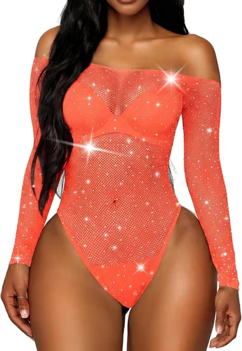 Vista 18 de RSLOVE Lencería de Malla con Cuerpo de Red para Mujer, Sexy con Diamantes de Imitación y Malla, Lencería Teddy Negro