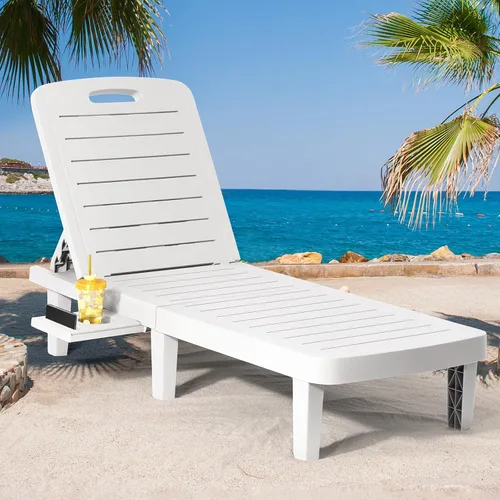 Vista 10 de CDCASA Chaise Lounge al aire libre, sillas de piscina multifuncionales con 5 posiciones ajustables y bandeja lateral, salas de resina impermeables