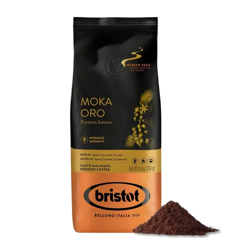 Vista 10 de Bristot Café molido 100% arábica – Espresso italiano delicado – Tostado medio – Café molido para moka, prensa francesa y filtro – 8.8 oz (250 g)