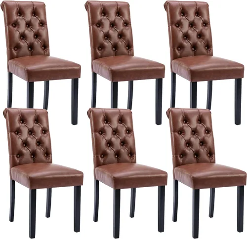 Vista 20 de Juego de 2 sillas de comedor tapizadas de piel sintética, sillas Parsons con respaldo alto, sillas laterales sin brazos para cocina y comedor