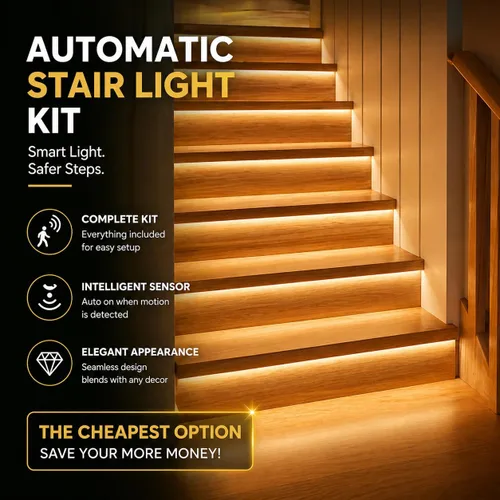 Vista 7 de ES32 Luces de paso con sensor de movimiento para interiores, tira de LED COB lineal blanca cálida de 3000 K para escaleras cortables de 4 pies, 20