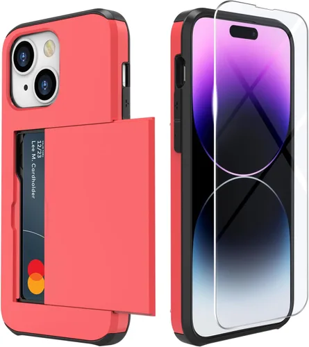 Vista 9 de ZUSLAB Funda con ranura para tarjetero compatible con Apple iPhone 15 de 6.1 pulgadas 2023, funda tipo cartera para teléfono con 1 protector de Negro
